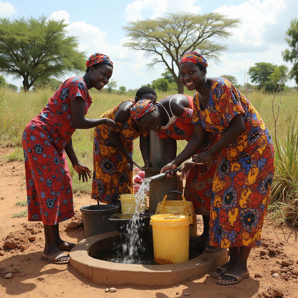 Awọn obinrin n gba omi lati inu kanga tuntun